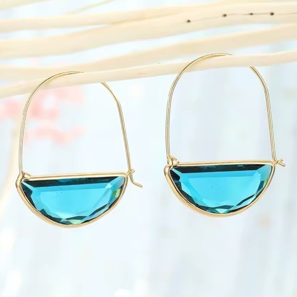 Anthropologie Black Glass Crescent Hoop Earrings - Picture 5 of 7